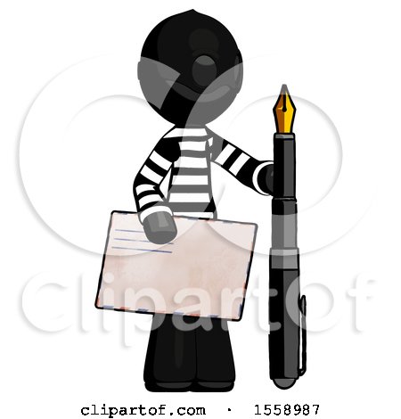 Black Thief Man Holding Large Envelope and Calligraphy Pen by Leo Blanchette