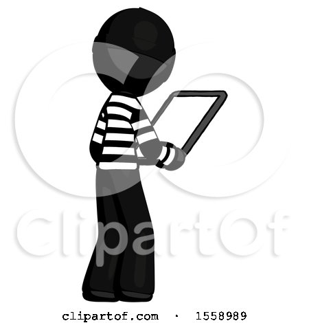 Black Thief Man Looking at Tablet Device Computer Facing Away by Leo Blanchette