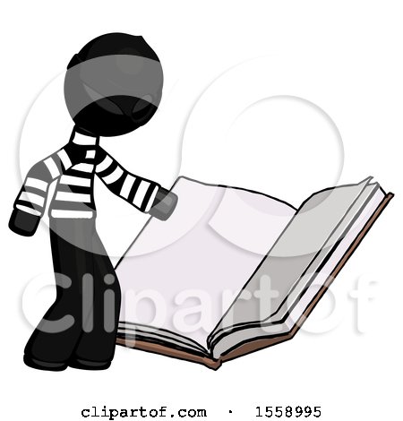 Black Thief Man Reading Big Book While Standing Beside It by Leo Blanchette