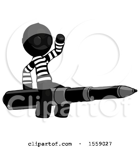 Black Thief Man Riding a Pen like a Giant Rocket by Leo Blanchette