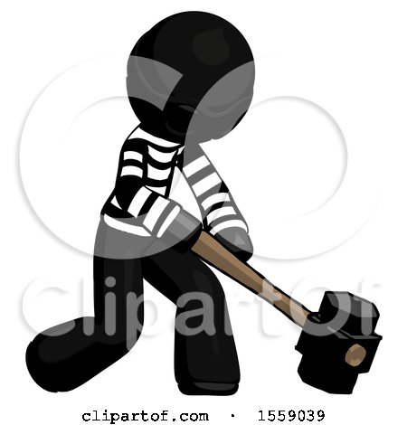 Black Thief Man Hitting with Sledgehammer, or Smashing Something at Angle by Leo Blanchette