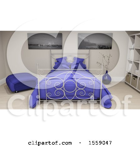 Clipart of a 3D Render of a Modern Bedroom Interior - Royalty Free Illustration by KJ Pargeter