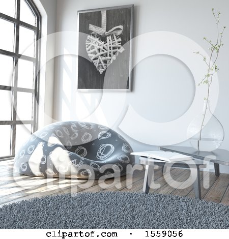 Clipart of a 3d Room Interior with a Bean Bag Chair - Royalty Free Illustration by KJ Pargeter