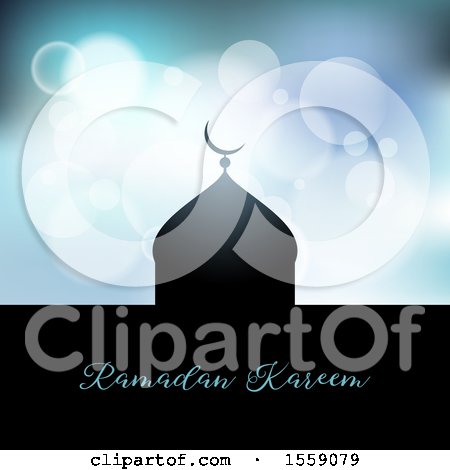 Clipart of a Ramadan Kareem and Mosque over Flares - Royalty Free Vector Illustration by KJ Pargeter