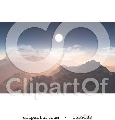 Clipart of a 3D Render of a Mountain Range with Low Clouds - Royalty Free Illustration by KJ Pargeter