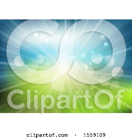 Clipart of a Green and Blue Burst Background - Royalty Free Vector Illustration by KJ Pargeter
