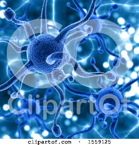 Clipart of a 3d Blue Virus Background - Royalty Free Illustration by KJ Pargeter
