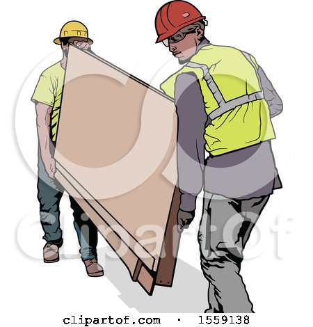Clipart of Construction Workers Carrying a Board - Royalty Free Vector Illustration by dero