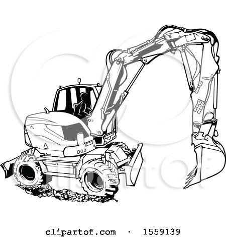 Clipart of a Black and White Excavator Machine - Royalty Free Vector Illustration by dero
