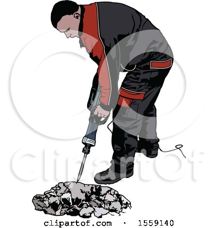 Clipart of a Construction Worker Using a Jackhammer - Royalty Free Vector Illustration by dero