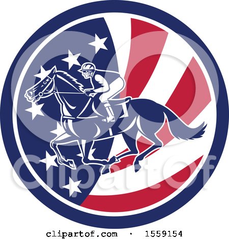 Clipart of a Retro Racing Jockey in an American Flag Circle - Royalty Free Vector Illustration by patrimonio