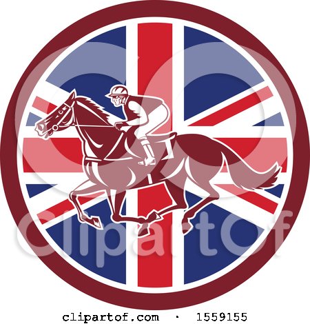 Clipart of a Retro Racing Jockey in a British Flag Circle - Royalty Free Vector Illustration by patrimonio