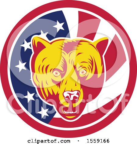Clipart of a Retro Grizzly Bear Head in an American Flag Circle - Royalty Free Vector Illustration by patrimonio