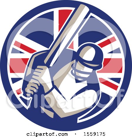 Clipart of a Retro Cricket Batsman in a British Flag Circle - Royalty Free Vector Illustration by patrimonio