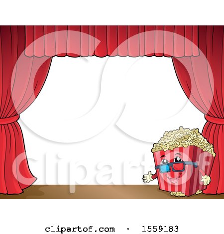 Clipart of a Popcorn Bucket Mascot on a Stage - Royalty Free Vector Illustration by visekart