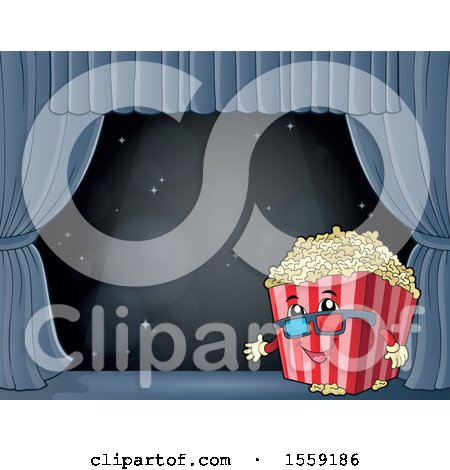 Clipart of a Popcorn Bucket Mascot on a Stage - Royalty Free Vector Illustration by visekart