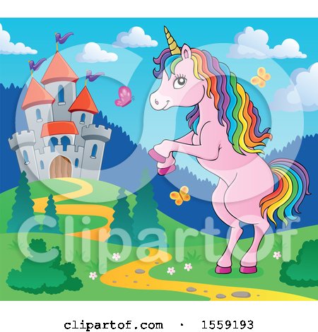 Clipart of a Unicorn and Castle - Royalty Free Vector Illustration by visekart
