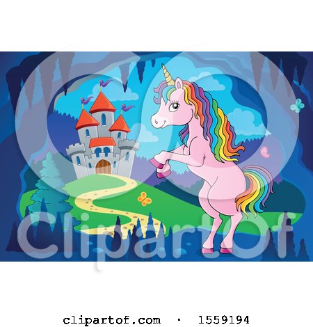 Clipart of a Unicorn and Castle - Royalty Free Vector Illustration by visekart