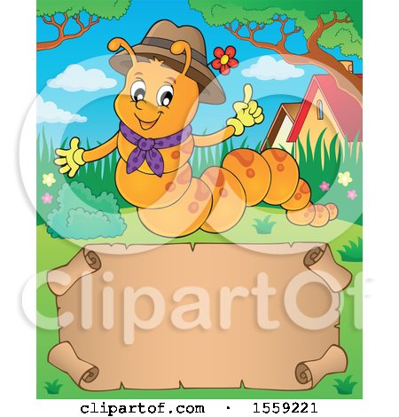 Clipart of a Caterpillar over a Scroll - Royalty Free Vector Illustration by visekart