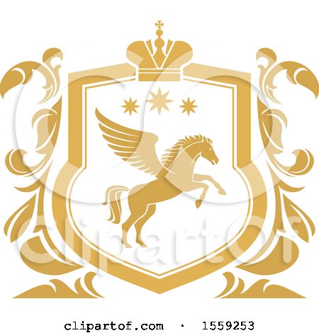 Clipart of a Golden Yellow Pegasus Shield - Royalty Free Vector Illustration by Vector Tradition SM