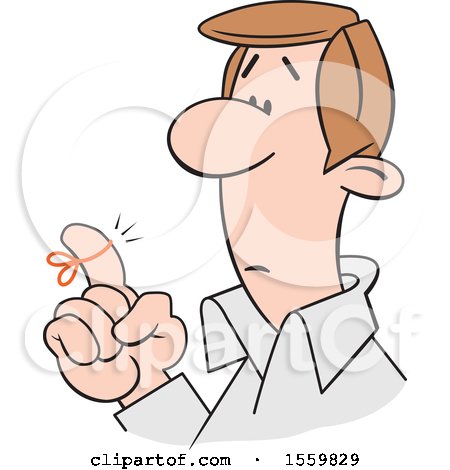 Clipart of a Cartoon White Man Wearing a Reminder String on His Finger - Royalty Free Vector Illustration by Johnny Sajem