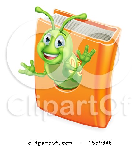 Clipart of a Happy Green Worm Emerging from a Book - Royalty Free Vector Illustration by AtStockIllustration