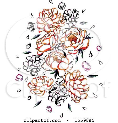 Clipart of Beautiful Asian Styled Flowers - Royalty Free Vector Illustration by Cherie Reve
