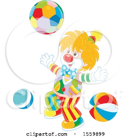 Clipart of a Happy Clown Playing with a Ball - Royalty Free Vector Illustration by Alex Bannykh