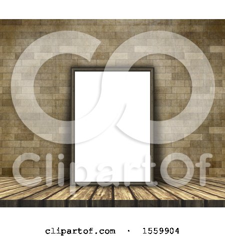 Clipart of a Blank Frame Resting on a Wood Table - Royalty Free Illustration by KJ Pargeter