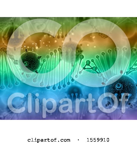 Clipart of a 3D Render of a Medical Background with DNA Strands and Virus Cells - Royalty Free Illustration by KJ Pargeter