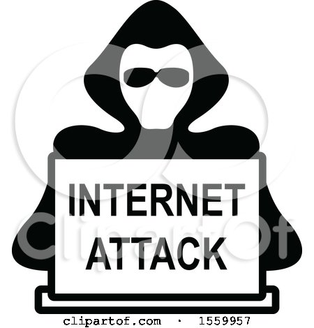 Clipart of a Hacker over a Laptop Computer with Internet Attack Text - Royalty Free Vector Illustration by dero