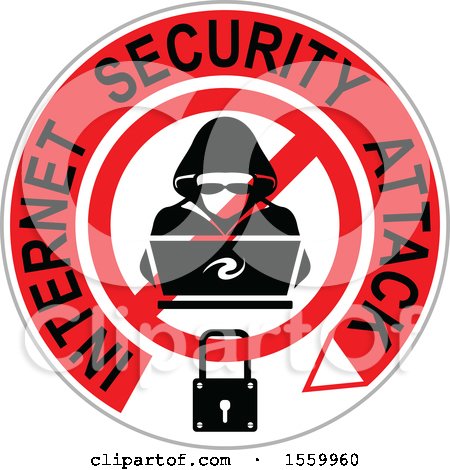 Clipart of a Hacker over a Laptop Computer in a Circle - Royalty Free Vector Illustration by dero