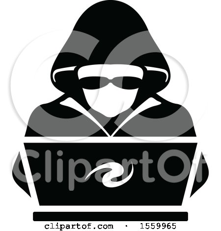 Clipart of a Hacker over a Laptop Computer - Royalty Free Vector Illustration by dero