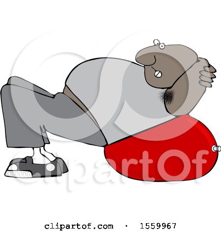 Clipart of a Cartoon Black Man Exercising on a Ball - Royalty Free Vector Illustration by djart