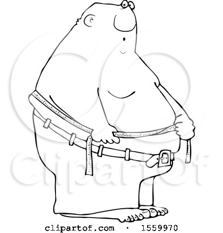 Clipart of a Cartoon Lineart Black Man Measuring His Belly Fat - Royalty Free Vector Illustration by djart