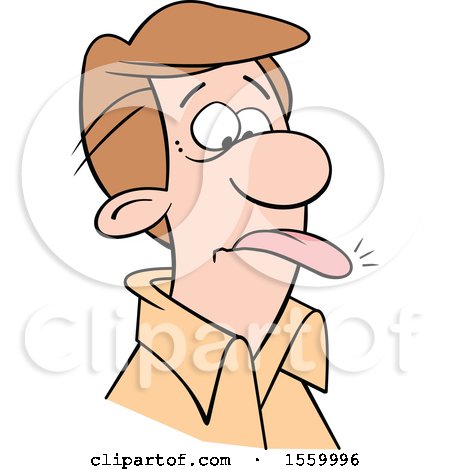Clipart of a White Man With A Word on the Tip of His Tongue - Royalty Free Vector Illustration by Johnny Sajem