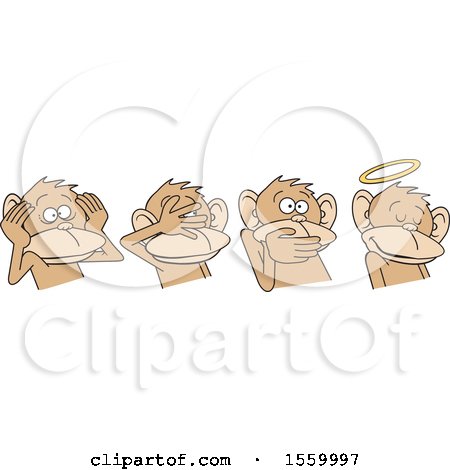 Clipart of Hear No Evil See No Evil Speak No Evil and Do No Evil Monkeys - Royalty Free Vector Illustration by Johnny Sajem