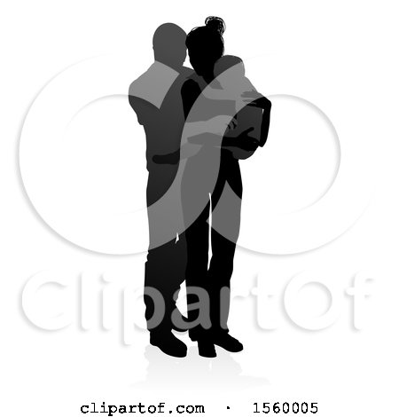 Clipart of a Silhouetted Mother Father and Baby, with a Shadow on a White Background - Royalty Free Vector Illustration by AtStockIllustration