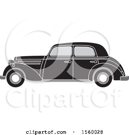 Clipart of a Grayscale Vinage Car - Royalty Free Vector Illustration by Lal Perera
