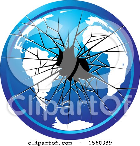 Clipart of a Blue Broken Glass Globe Icon - Royalty Free Vector Illustration by Lal Perera