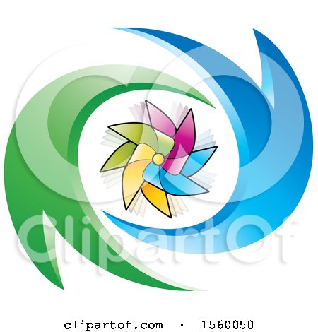 Clipart of a Colorful Pinwheel in Green and Blue Swooshes - Royalty Free Vector Illustration by Lal Perera