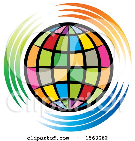Clipart of a Colorful Grid Globe with Orange, Blue and Green Lines - Royalty Free Vector Illustration by Lal Perera
