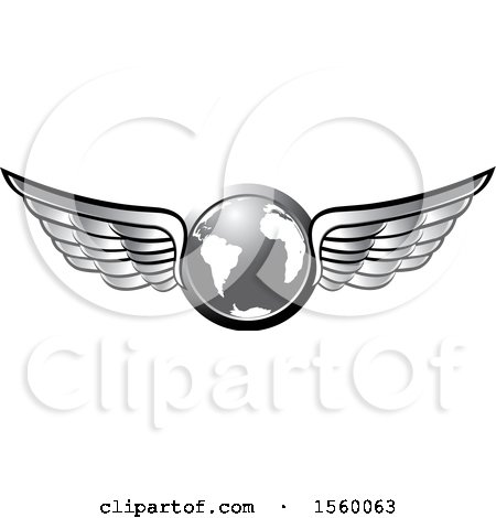 Clipart of a Silver Winged Globe - Royalty Free Vector Illustration by Lal Perera