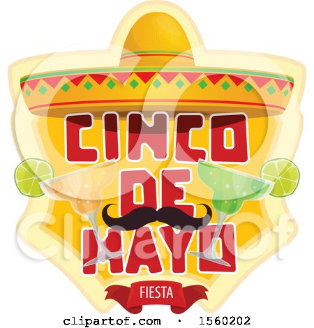 Clipart of a Cindo De Mayo Design with a Sombrero Hat, Mustache and Cocktails - Royalty Free Vector Illustration by Vector Tradition SM