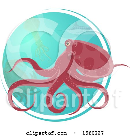 Clipart of an Octopus over a Circle of Sea Life - Royalty Free Vector Illustration by Vector Tradition SM