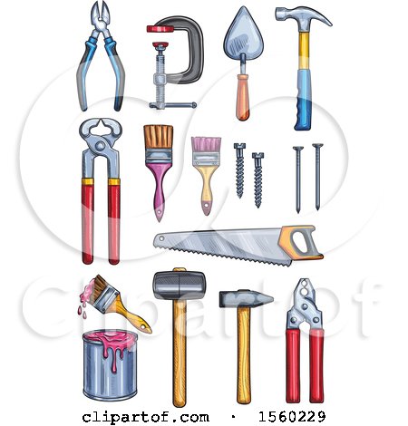 Clipart of Sketched Tools and Paint - Royalty Free Vector Illustration by Vector Tradition SM