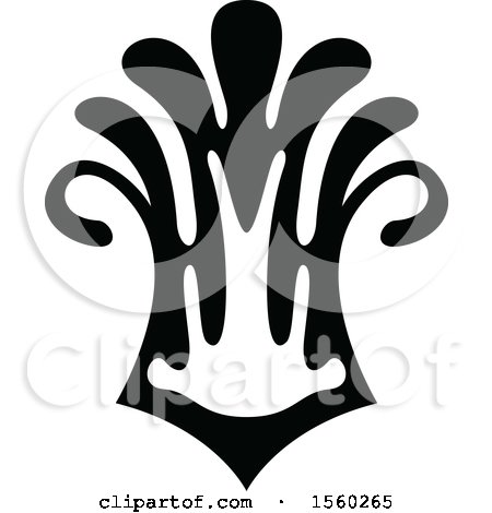 Clipart of a Black and White Floral Damask Relief Design Element - Royalty Free Vector Illustration by dero