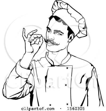Clipart of a Black and White Male Chef Gesturing Perfect - Royalty Free Vector Illustration by dero