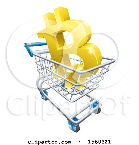 Clipart of a 3d Gold Bitcoin Currency Symbol in a Shopping Cart - Royalty Free Vector Illustration by AtStockIllustration