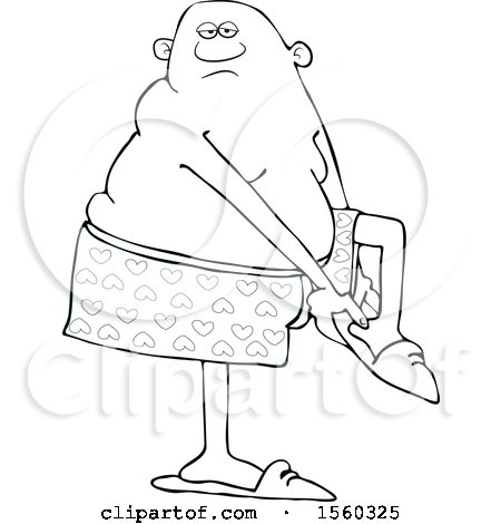 Clipart of a Cartoon Lineart Black Man Putting His Slippers on - Royalty Free Vector Illustration by djart